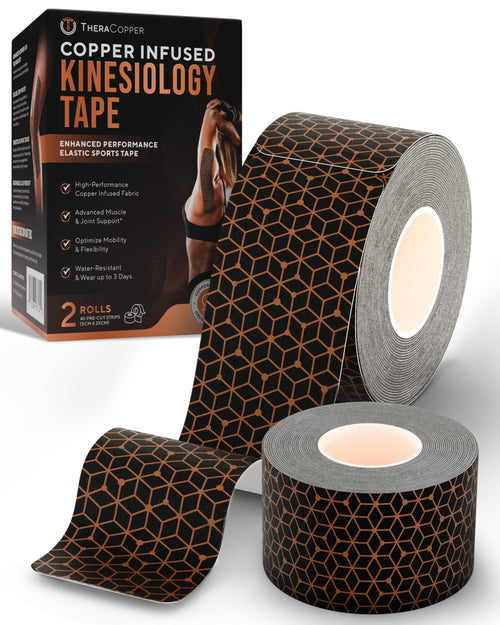 Copper infused kinesiology tape, 2 rolls with 40 precut strips