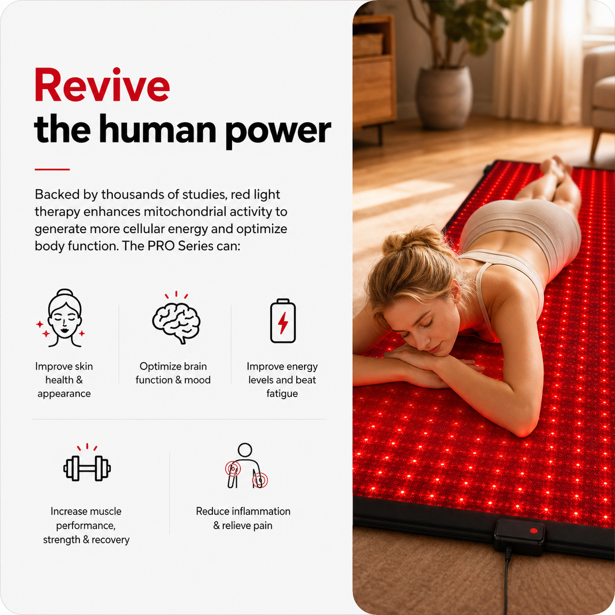 FullGlow 180 mat showing full-body red and near infrared LED coverage