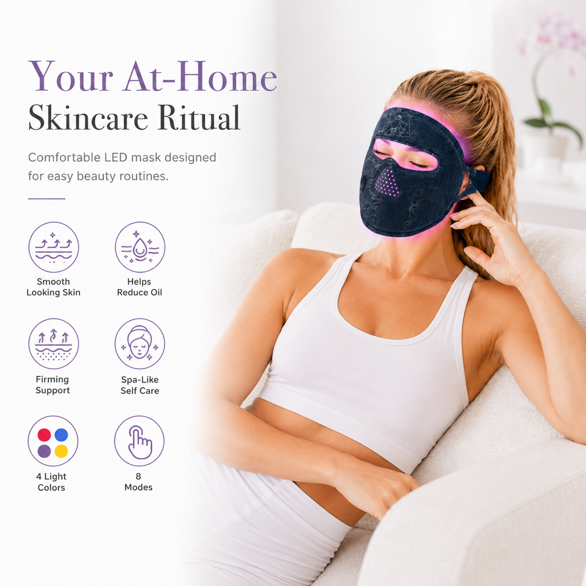 Red light therapy face mask showing full-face LED coverage