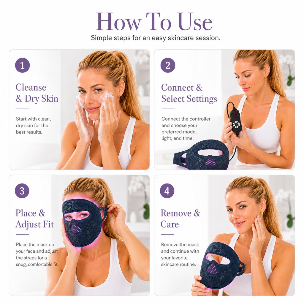 Red light therapy face mask as part of an evening routine