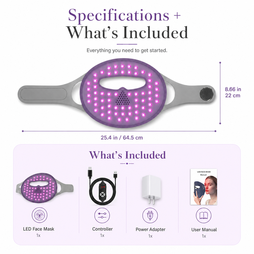 Red light therapy face mask with included accessories