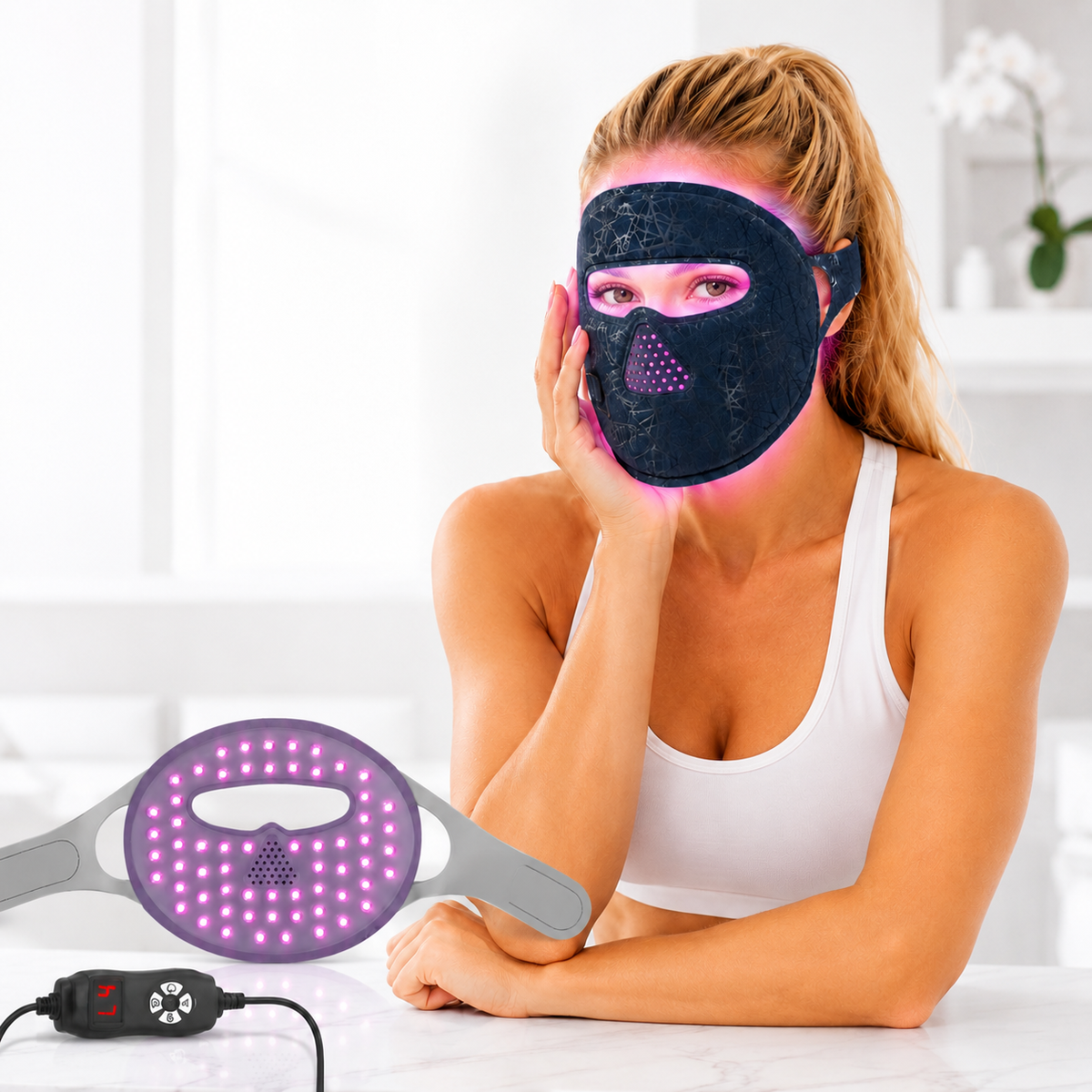 Red light therapy LED face mask for at-home skin wellness sessions