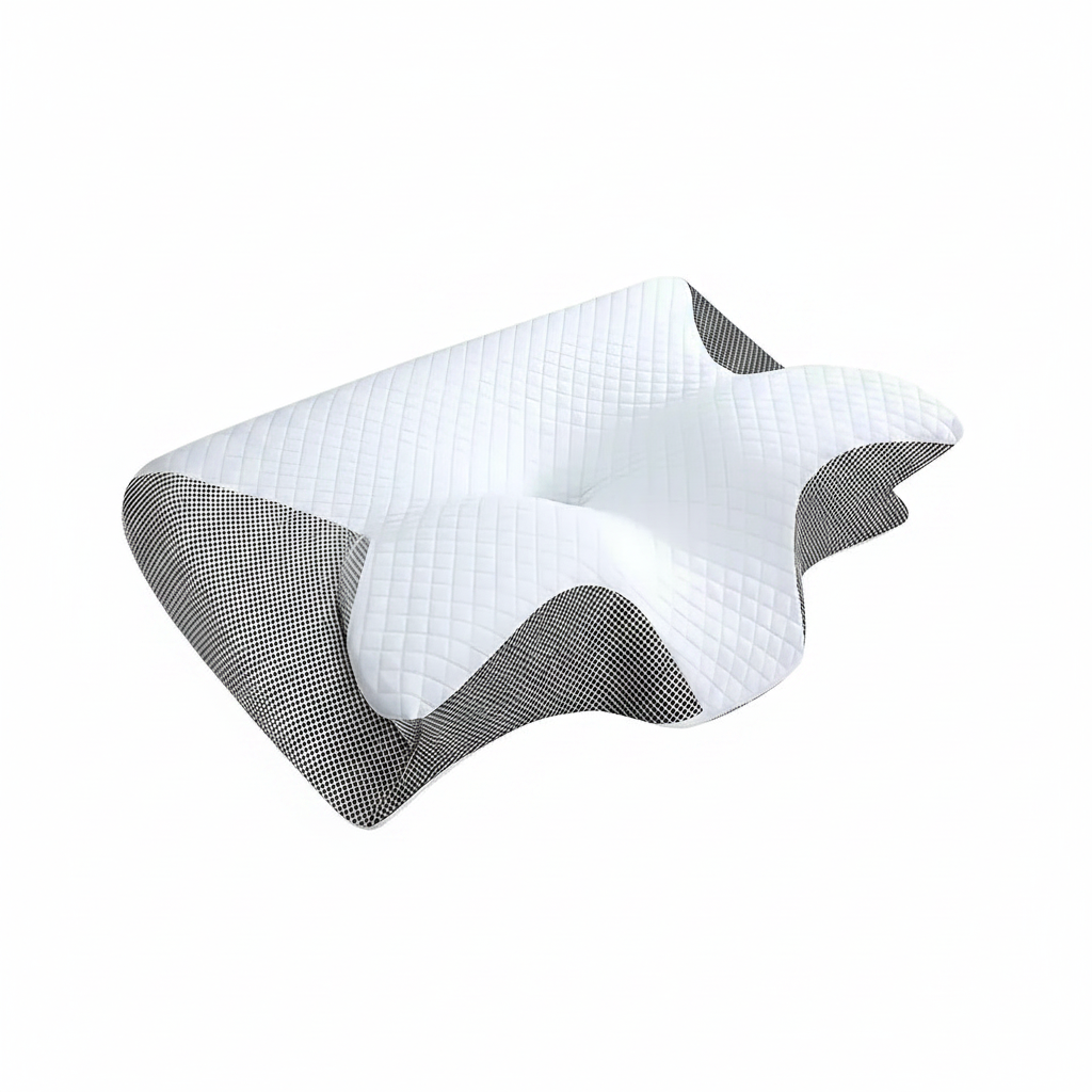 Contoured memory foam cervical pillow with two loft heights